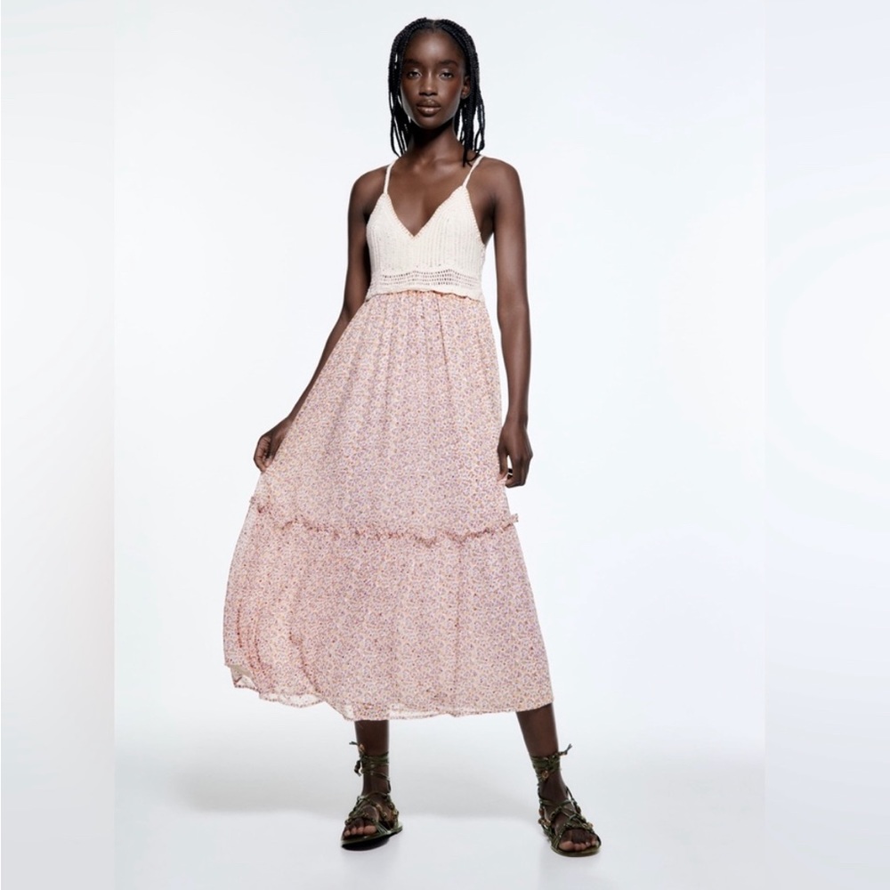 Zara Boho crochet top floral dress
